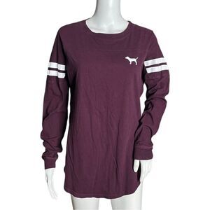 Pink Victorias Secret Womens XS Purple White Varsity‎ Tee Cutout Back Casual Fun